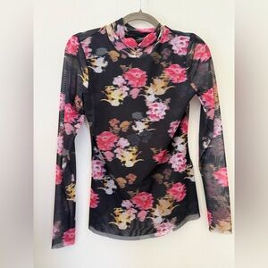 Ted Baker London Malyel Floral Mesh Turtleneck Top size US6